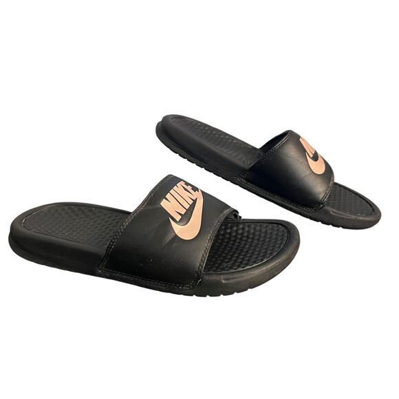Nike Benassi JDI Slide Sandals Shoes Womens Size 7 Black Rose Gold 343880-007 - Picture 9 of 9